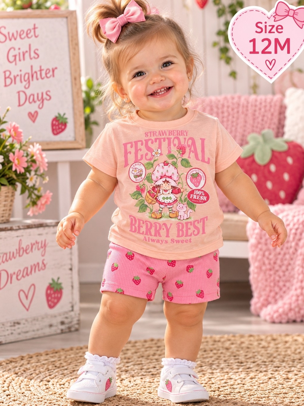 Strawberry Shortcake NWT 2-Piece Berry Best Outfit Set 12M Peach Tee & Shorts 🍓